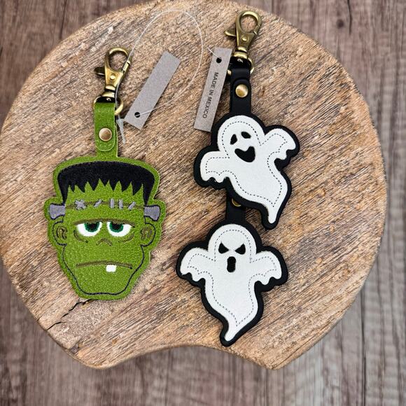 Portland Leather Ghost Twins & Frankie Halloween Bag Charms Set Purse Flair - Picture 1 of 6
